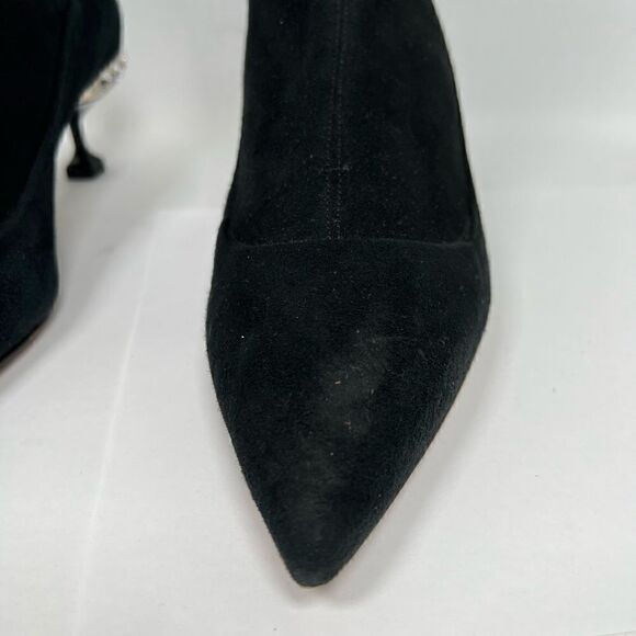 Miu Miu Women's Black Suede Kitten Heel Rhine Stone Sock Boots Size 40 US 10 - Picture 5 of 14